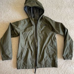 North Face- green raincoat, size M